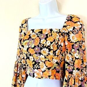 MINKPINK Love Charm Flare Sleeve Crop Top Size S